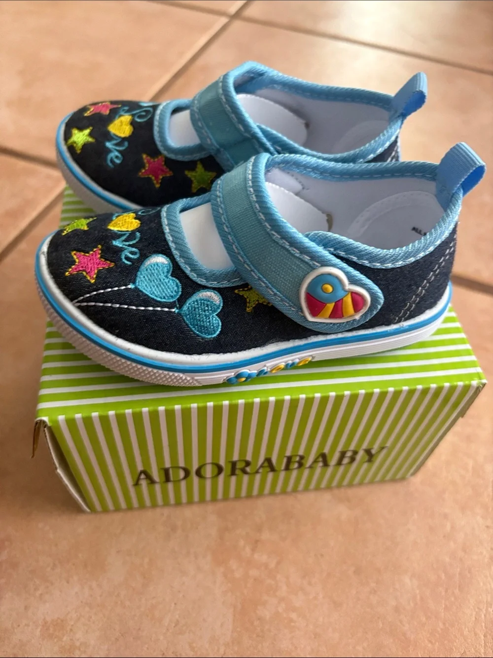 Toddler Blue Heart & Star Mary Jane Shoes with Hook-and-Loop Strap